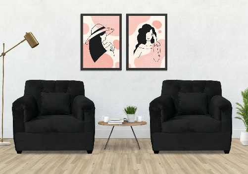 Velvet Sofa 1 Seater (Black) (Set of 2)